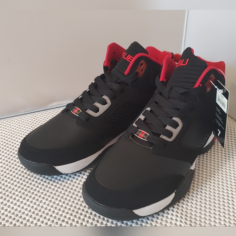 FUBU Men's Size 7 Zone High-Top Basketball Shoes Black/Red NWT